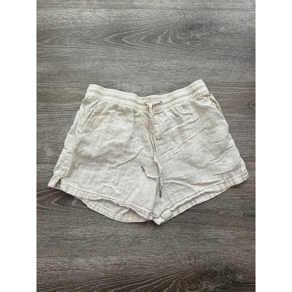 H&M Linen Shorts Womens Size2 Beige pin striped Flat Front w/pockets - Picture 1 of 5